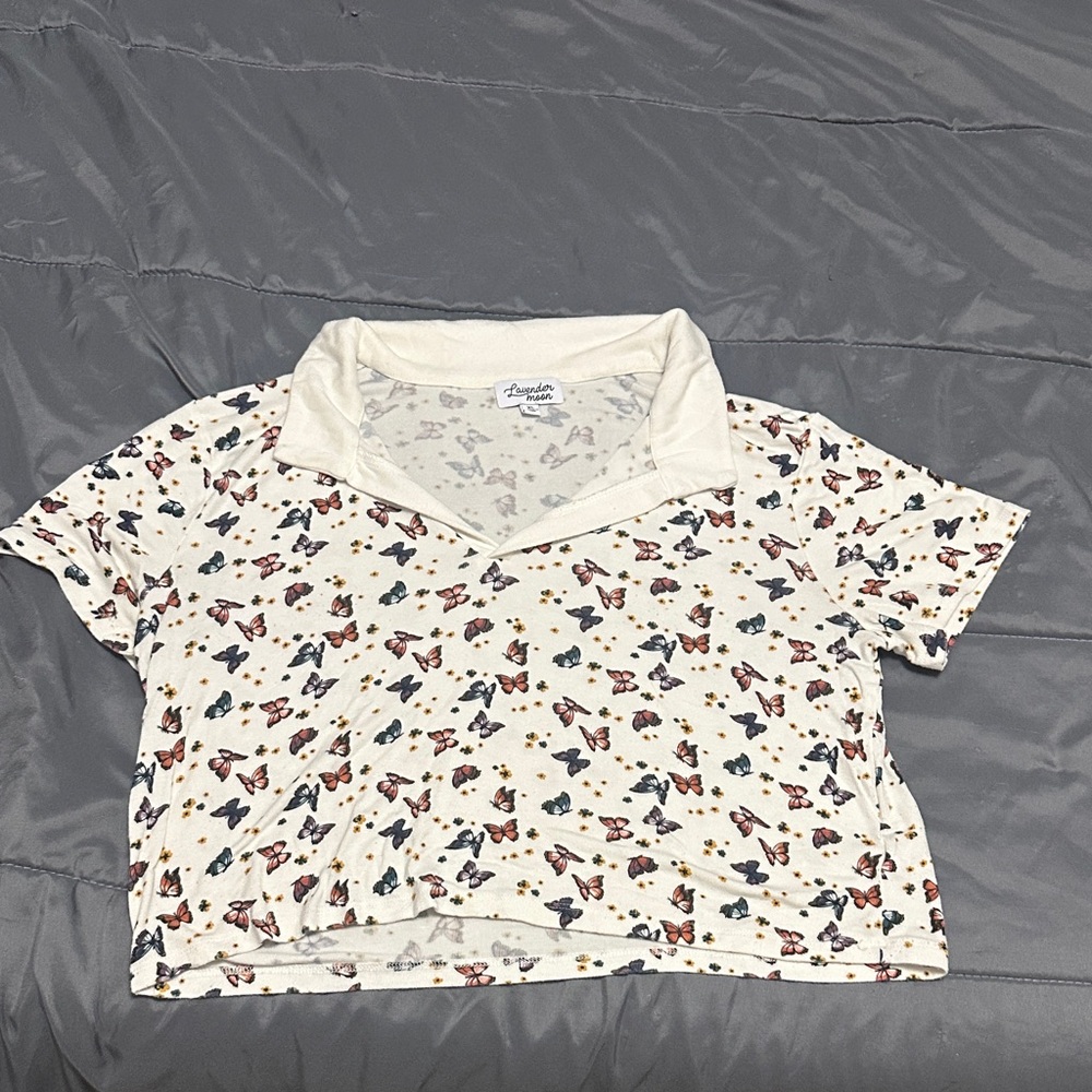 Lavender Moon Cream and Gray Floral Top
